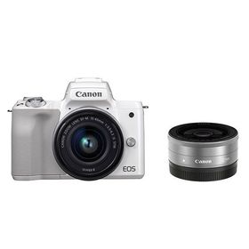 中古 1年保証 美品 Canon EOS Kiss M ダブルレンズキット 15-45mm IS STM + 22mm F2 STM ホワイト