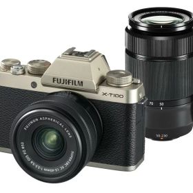 【中古】 富士フイルム FUJIFILM ミラーレス一眼 X-T100ダブルズームレンズキット シャンパンゴールド X-T100WZLK-G 当店保証30日間 人気 ミラーレス一眼 ミラーレス デジタルカメラ 中古