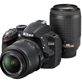 【中古】［非常に良い］Nikon デジタル一眼レフカメラ D3200 200mmダブルズームキット 18-55mm/55-200mm付属 ブラック D3200WZ200BK