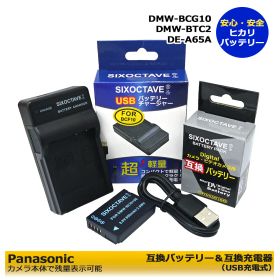 DMW-BCG10 / DMW-BCG10E パナソニック 互換交換電池 1個と 互換充電器（USB充電式） の2点セット カメラ本体に残量表示可能 DMC-3D1 / DMC-TZ10 / DMC-TZ18 / DMC-TZ20 / DMC-TZ22 / DMC-TZ30 / DMC-TZ35 / DMC-TZ6 / DMC-TZ7 / DMC-TZ8