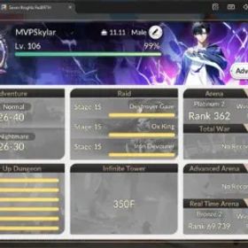 Seven Knights Re:BIRTH Global |1 EX7(Gelidus TC1)|34 TC6(Wukong,Radgrid,Pallanus,Alice,Yeonhee,Kyle, Etc)|6K Ruby|1 LegCost|BLESPERM|Netmarble|7KR051B