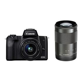 【中古】【1年保証】【美品】Canon EOS Kiss M ダブルズームキット 15-45mm IS STM + 55-200mm IS STM ブラック