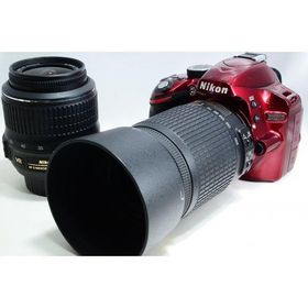 【中古】 ニコン Nikon デジタル一眼レフカメラ D3200 標準&望遠ダブルレンズセット レッド レッド 美品 ストラップ 当店保証30日間 人気 一眼レフ デジタル一眼 中古 カメラ